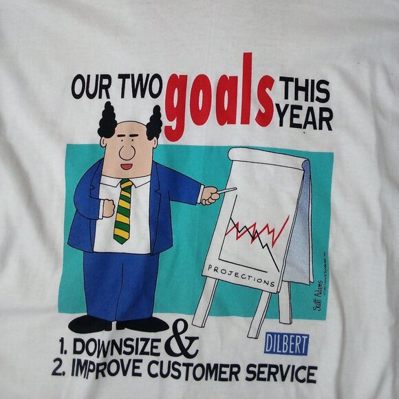 Deadstock Vintage Dilbert Two Goals This Year T-Shirt - Picture 1 of 6
